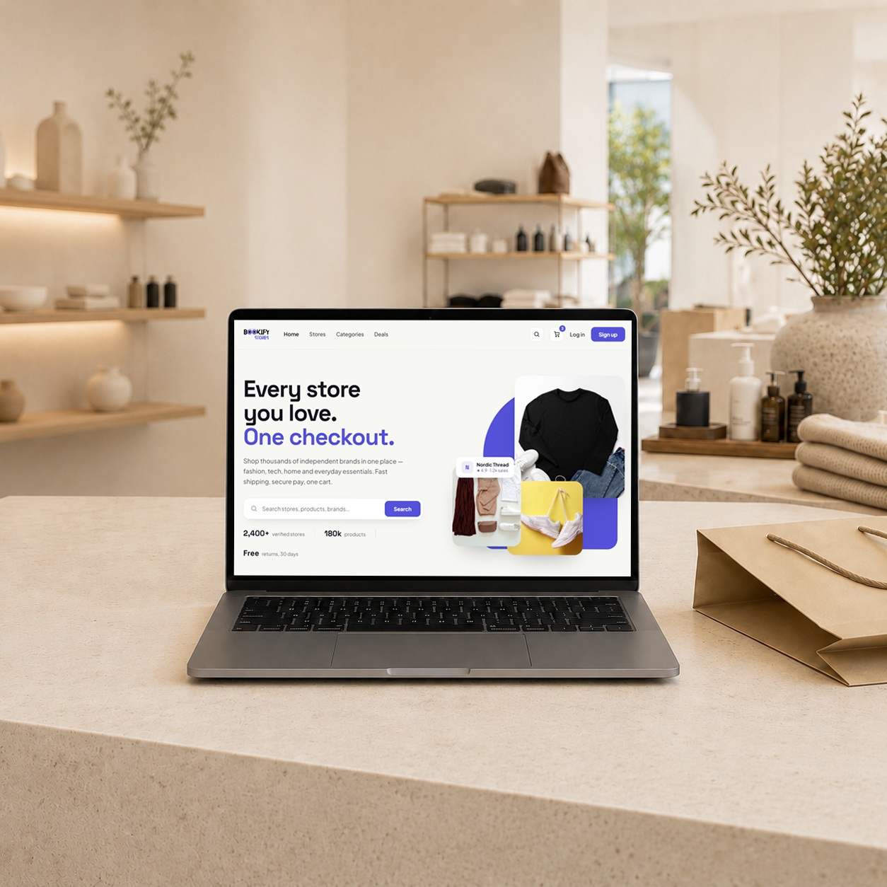 The Bookify Stores marketplace on a laptop